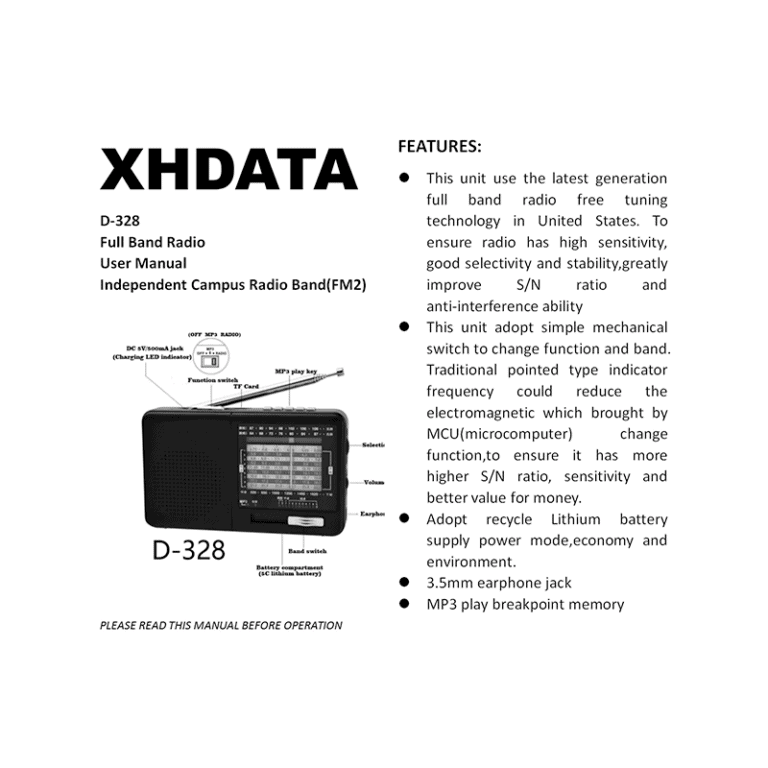 XHDATA D328 FM/AM/SW Portable Radio User Manual