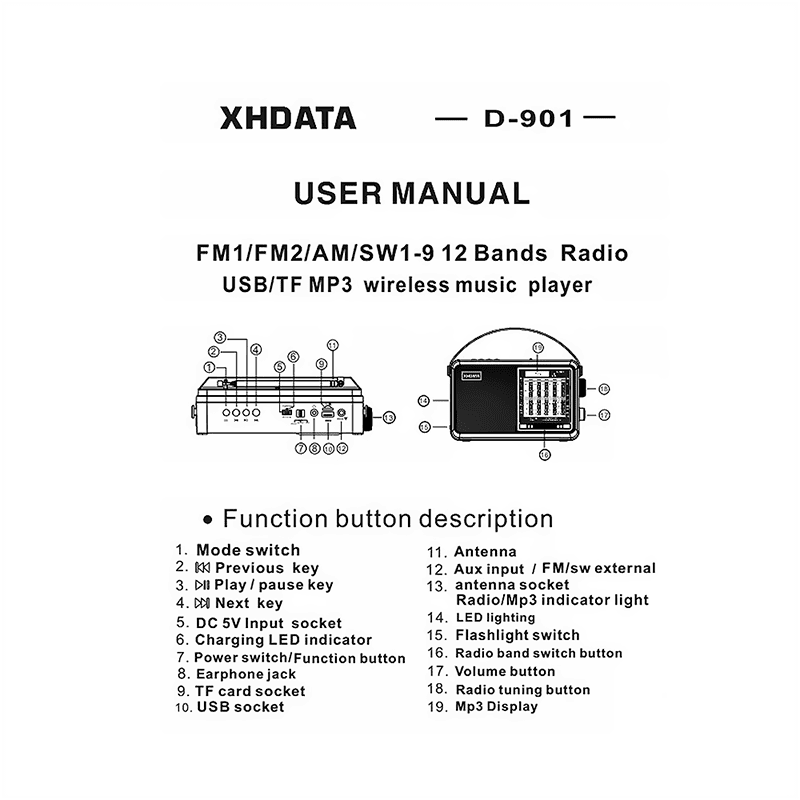 XHDATA D-901 FM/AM/SW Radio User Manual