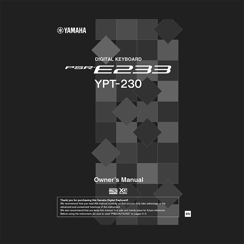 Yamaha PSR-E233 YPT-230 Digital Keyboard Owner's Manual