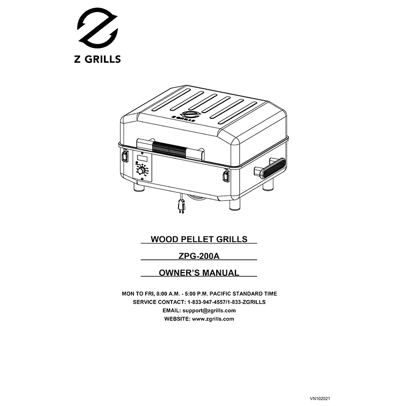Z Grills Cruiser 200A Portable Pellet Grill ZPG-200A Owner's Manual