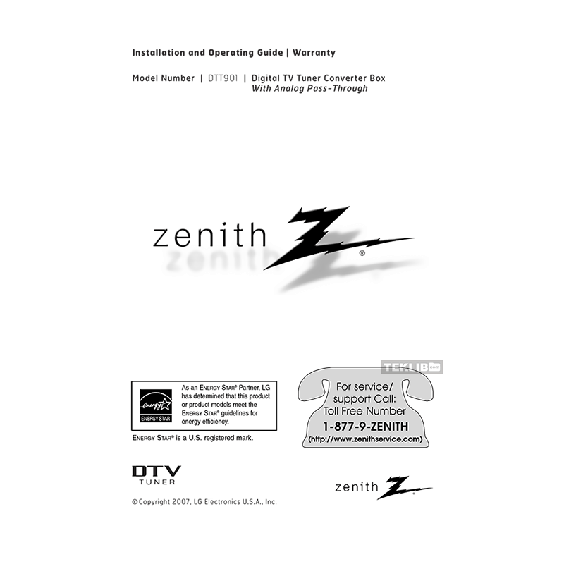 Zenith DTT901 ATSC Digital Converter Box Installation and Operating Guide